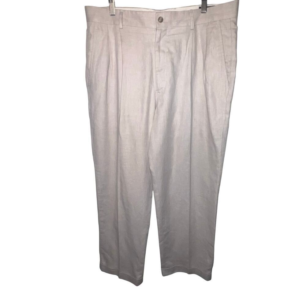 Axcess A Clairborne Co. Mens Pleated Linen Blend Boho Cuffed Preppy Pant Sz 36‎